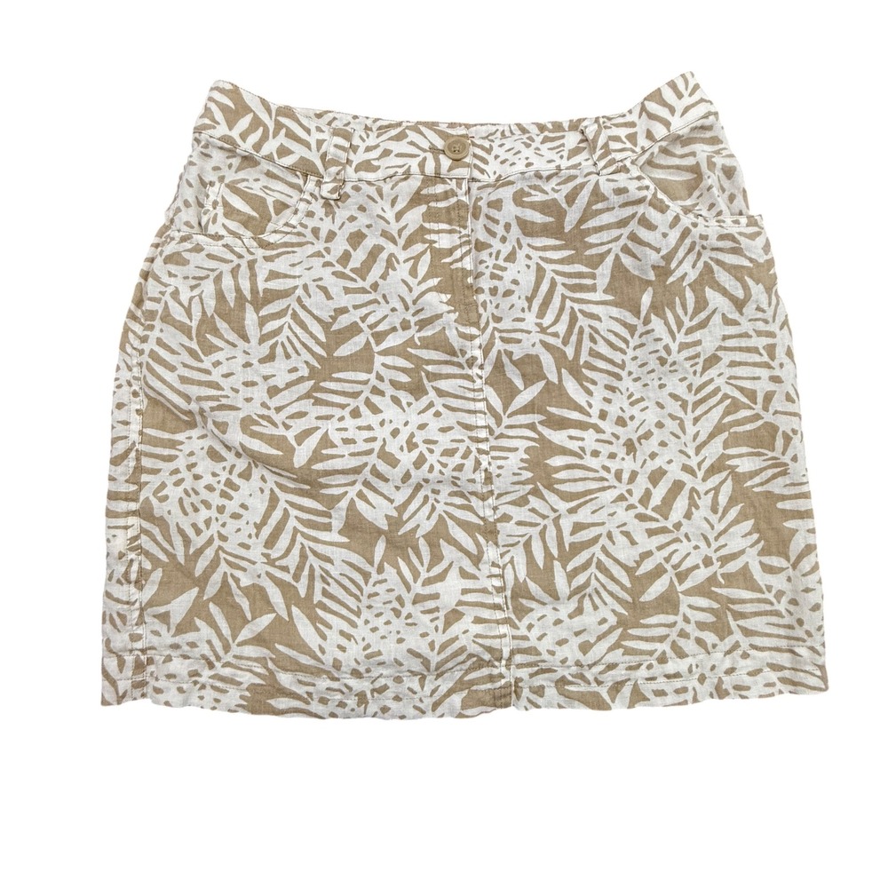 Tommy Bahama Relax Skirt Women 0 Tan Tropical Palm Leaf Print Linen Mini Casual